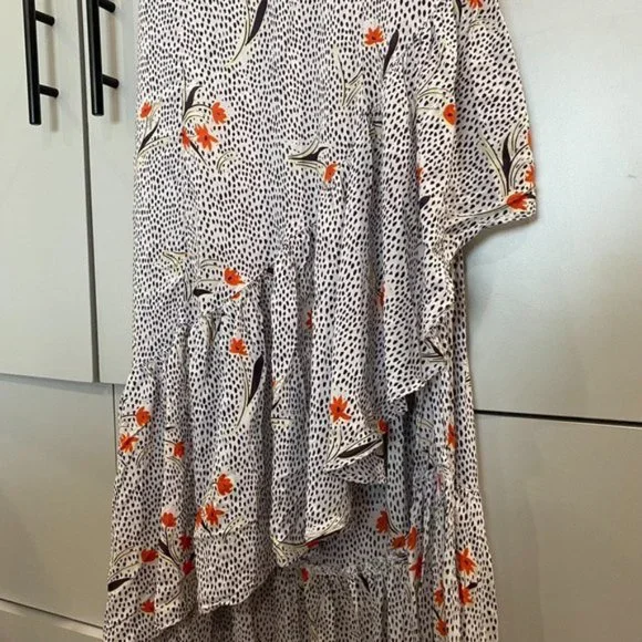 Urban Outfitters Floral Print Ruffle Trim Midi Dress Hi Low White Small - Picture 6 of 8